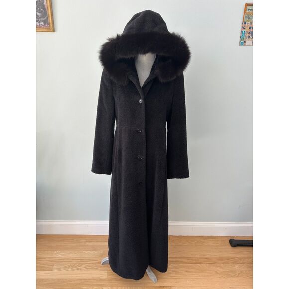 Steve by Searle Jackets & Blazers - Steve by Searle Long Black Hooded Wool Coat Fur Trim Maxi Winter Elegant sz 10